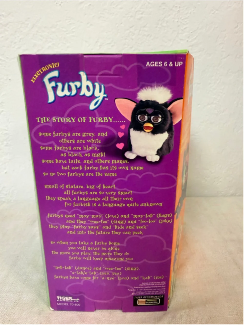 NIB Vintage 1998 Tiger Electronics Furby Black White with Blue Eyes Box Unopened